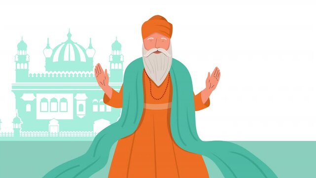 Honor Guru Nanak Jayanti with vector animation. Sacred symbols, vibrant visuals, and a spiritual theme capture the essence of this important occasion in Sikhism.