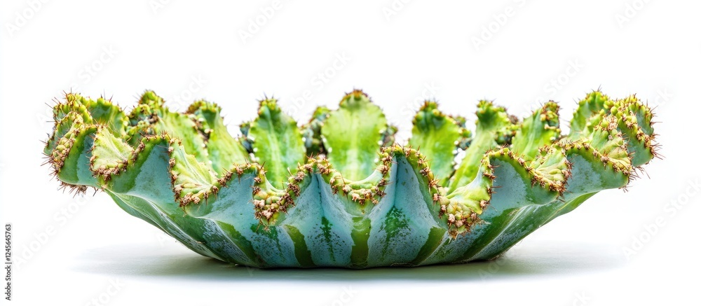 Aufkleber vibrant green cup cactus with unique ribbed shape displayed in a garden setting on a clean white bac