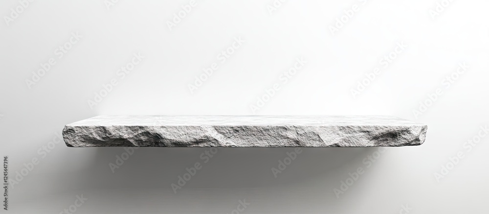 Aufkleber Versatile empty stone shelf with a rough texture positioned centrally against a clean white wall, ideal for showcasing products elegantly.