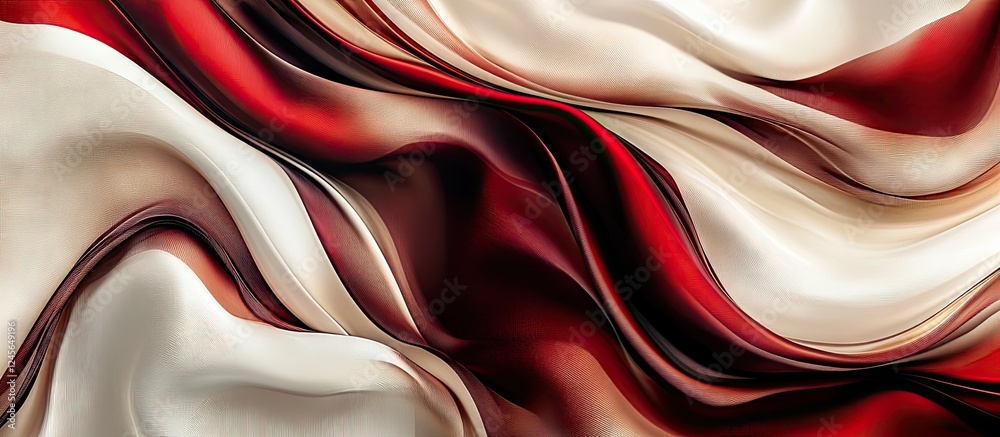 Poster Luxurious cream and red brown silk satin drapes with elegant wavy folds creating an abstract background rich in texture and sophistication