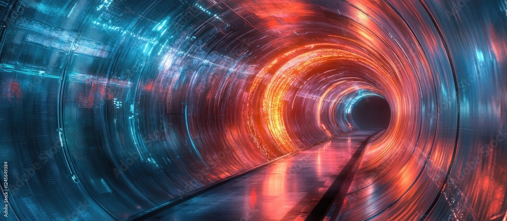 Poster futuristic neon tunnel with swirling red and blue lights creates an immersive atmosphere ideal for s