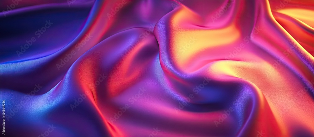 Aufkleber vibrant neon-lit fabric with smooth texture, blending rich purples, vibrant oranges and pinks, creat
