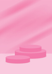 The pink pedestal podium display with a pink background for the award ceremony. Products display and showcase presentation.
