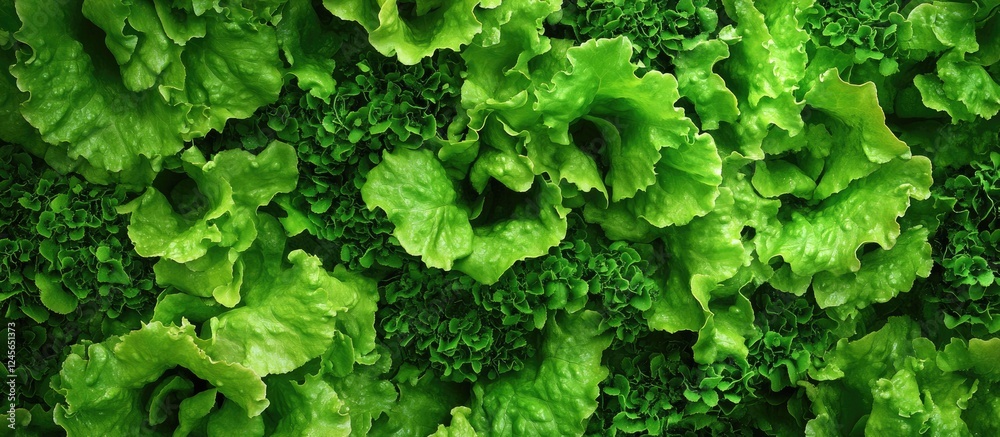Poster lush green lettuce leaves densely arranged in a vibrant hydroponic garden, emphasizing the rich text