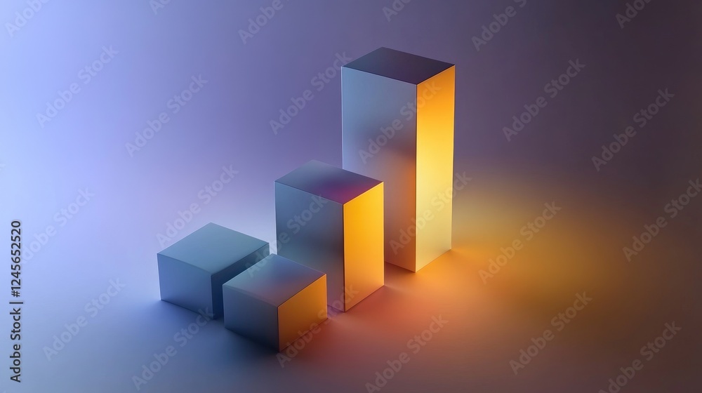 Poster an abstract d bar graph illustrating a comparison of different categories, with glossy textures and 