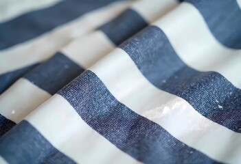 Elegant Fabric With Blue and White Stripes Folded Intricately on a Table. Generative AI