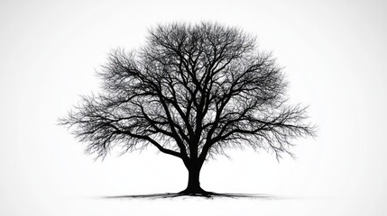 Obraz premium Bare tree winter silhouette, isolated white background, nature design