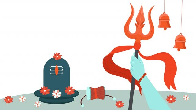 Illustrate the sacred celebration of Maha Shivratri with flat vector animation. Simple, clean visuals and symbolic elements evoke the powerful spirit of Lord Shiva's night.
