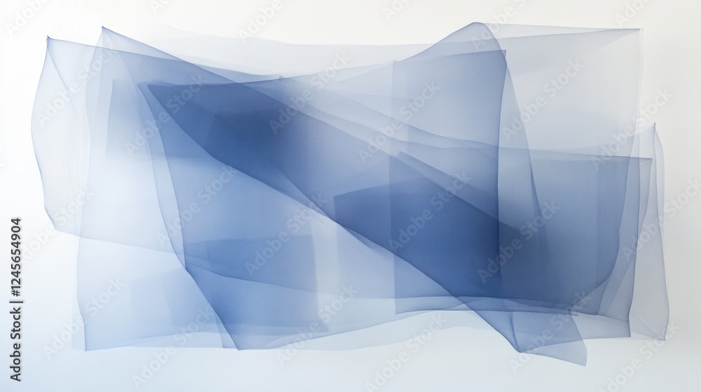 Aufkleber layers of sheer blue fabric gracefully float, forming an abstract composition on a clean white backd