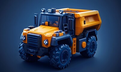 Naklejka premium Yellow dump truck, off-road, studio shot, construction, transportation