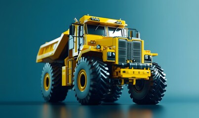 Fototapeta premium Yellow dump truck, studio shot, transportation, heavy machinery, construction, industrial
