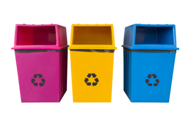 three colorful recycle bin
