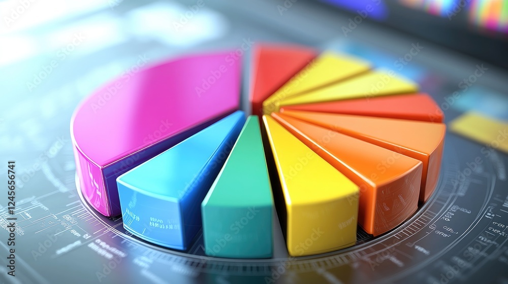 Poster a colorful pie chart with different sections in vibrant hues, displayed on a computer screen in a mo