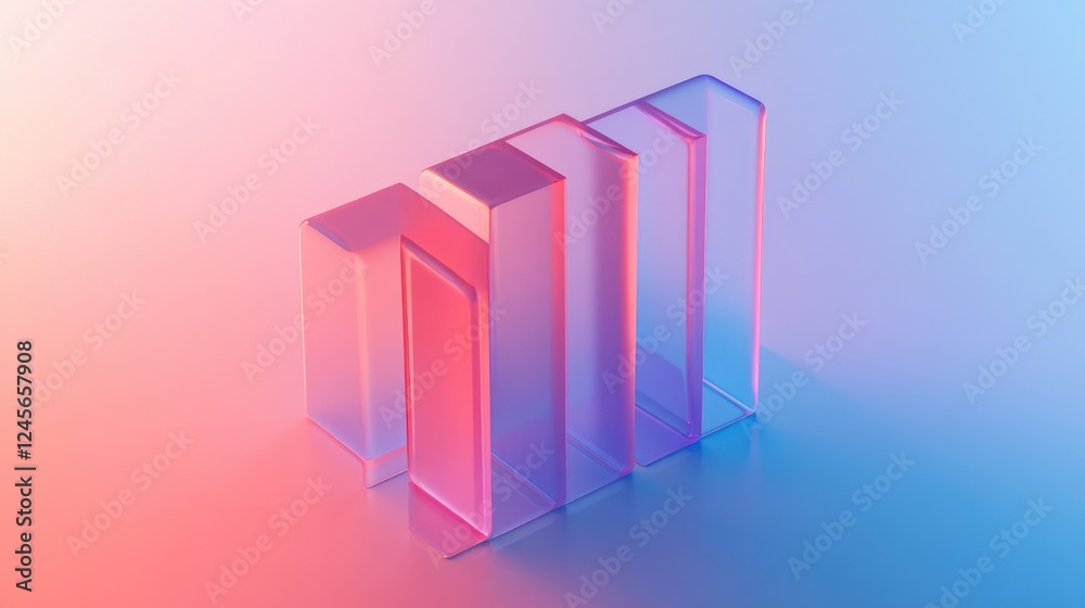 Poster a detailed view of a d bar chart with a translucent effect, showing various data categories, paired 