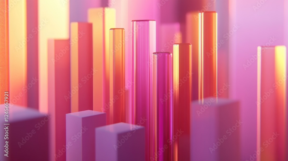Poster a detailed view of a d bar chart with a translucent effect, showing various data categories, paired 