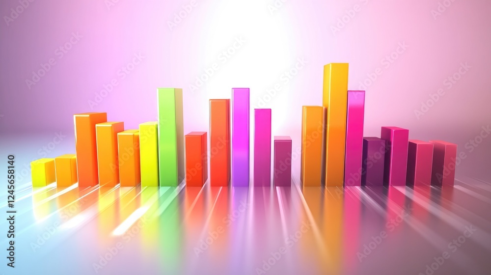 Poster a dynamic d bar graph visualizing survey results, featuring brightly colored bars with shadow effect
