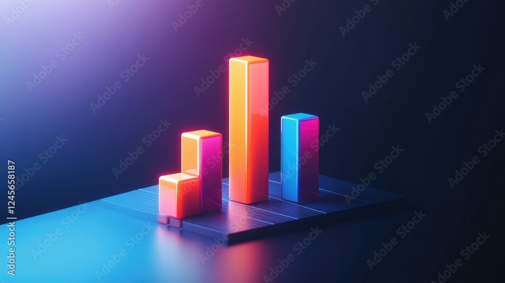 Poster a dynamic d bar graph visualizing survey results, featuring brightly colored bars with shadow effect