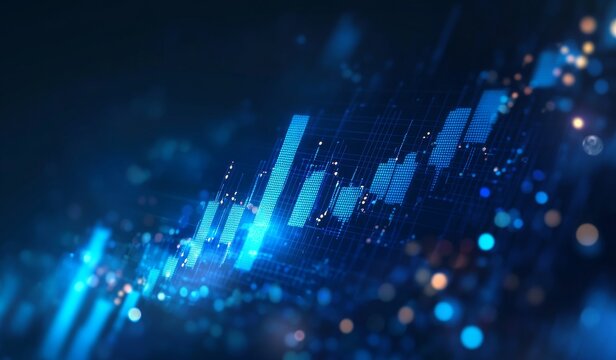 Rising digital stock market graphs, data analysis, global finance, bokeh background, investment
