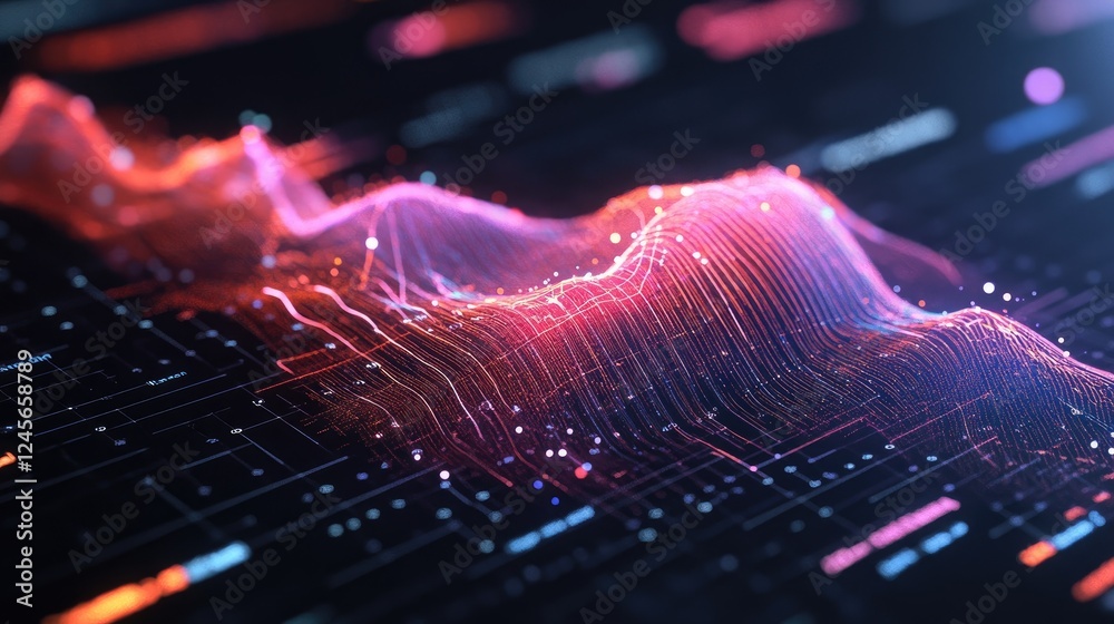Poster a futuristic d chart with interconnected nodes and lines, set on a dark background, evoking advanced