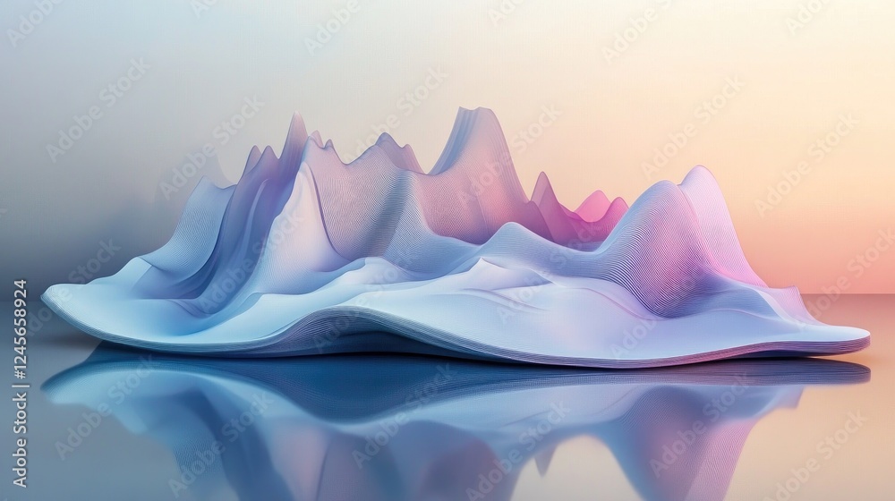 Poster a futuristic d stock graph with layered data points, showing trends in a vibrant color palette, pres