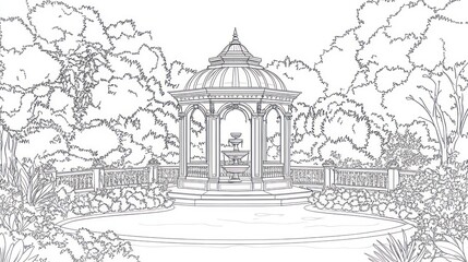 Fototapeta premium Garden gazebo fountain design blueprint