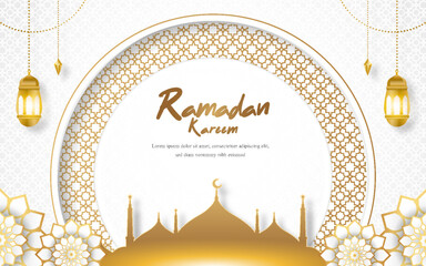 Ramadan kareem horizontal background with golden ornaments