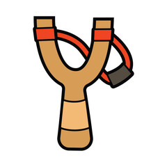 Obraz premium Sling shot, slingshot flat icon design, slingshot traditional toy vector illustration, wooden sling shot clip art image, cartoon wooden catapult toy kid game, gambar ketapel mainan tradisional