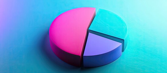 Colorful pie chart model in shades of pink, cyan, and purple positioned centrally on a textured blue background, illustrating data visualization concepts.