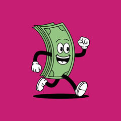 Cartoon Dollar Bill Running Cheerfully
