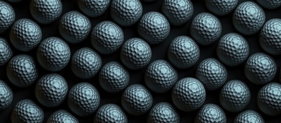 Textured golf balls arranged in a seamless pattern showcasing dark green surfaces with dimples creating a natural feel in a golfing context.