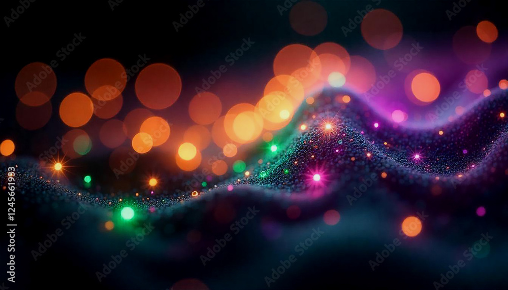 Fototapete vibrant abstract background with glowing orbs of green, purple, and orange lights, blending into a h