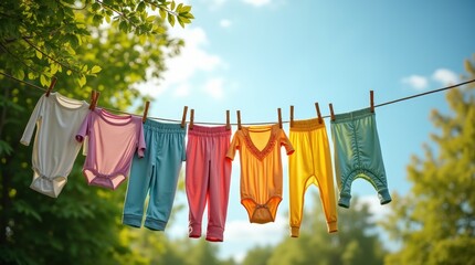 moment of clothes drying on a line in a spring breeze