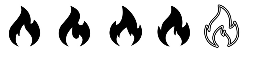 Fire icon collection. Fire flame symbol. Bonfire silhouette logotype. Flames symbols set flat style - stock vector.
