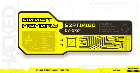 Cyberpunk decal. Vector sticker, label in futuristic style. Inscription Boost Memory