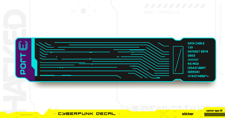 Cyberpunk decal. Vector sticker, label in futuristic style.