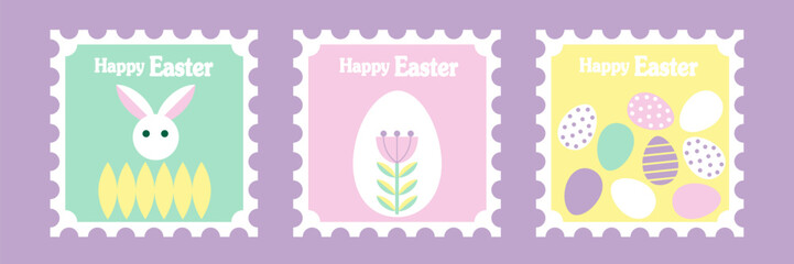 Set of Happy Easter cards in modern minimalistic style with geometric shapes, eggs. Abstract template for poster, branding, advertising, postcard, prints, banner.