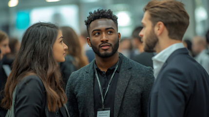  multiracial group engaged in networking discussions at a business event