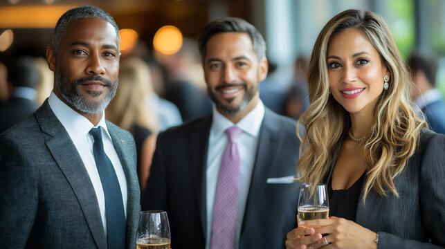  multiracial group engaging in conversations at a networking event