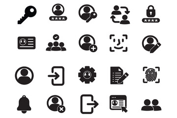 password, login, identity, access solid vector icon set For website design, logo, app,ui, ux