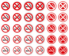 様々な形のたばこ、禁煙、喫煙所のベクターイラストセット