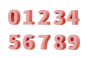 Number 0-9 3D model isolated on white background, with Clipping path, 3D rendering