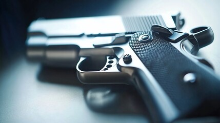 Close-up of a Handgun: A Detailed Look at a Silver and Black Pistol