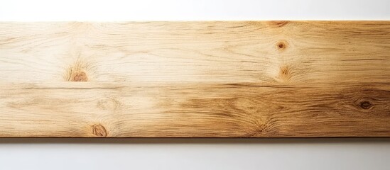 Top view of a light wooden desk on a white background featuring natural grain patterns and ample space for mockups and creative designs