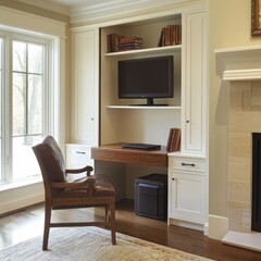 Built-in Home Office with Desk and Bookshelves