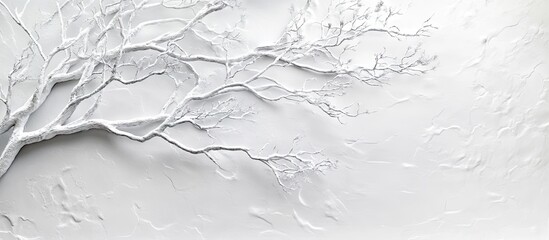 Serene winter landscape with delicate white tree branches on a soft gray backdrop highlighting the tranquility and beauty of snowy scenery.