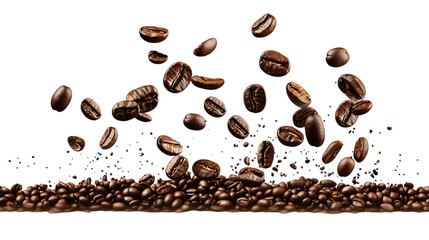 Obraz premium Falling coffee beans isolated on a white or transparent background
