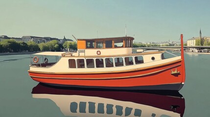 Fototapeta premium Elegant Red and White River Passenger Boat