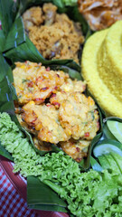 Bala-Bala or bakwan, Indonesian street food fritters in banana leaf