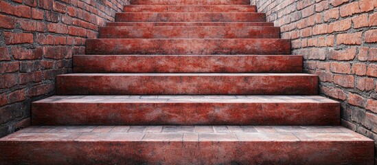Red brick staircase featuring a clean design with a textured surface, warm red tones, and symmetrical steps creating an inviting architectural element