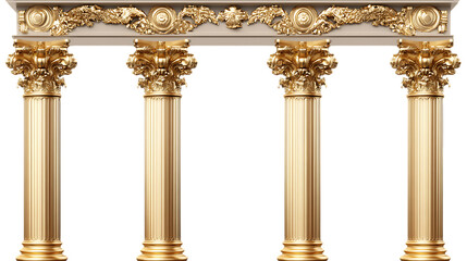 Golden columns, Classic antique gold pillars isolated on transparent background